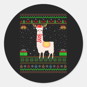 Alpaca Llama Lover Weihnachtsmannmütze Matching Ug Runder Aufkleber