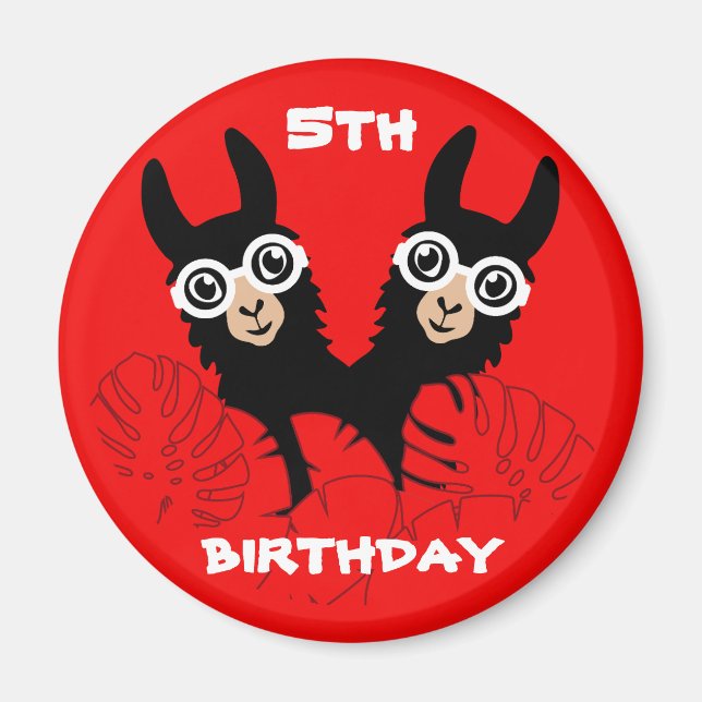 Alpaca llama Twins Birthday Magnet (Vorne)