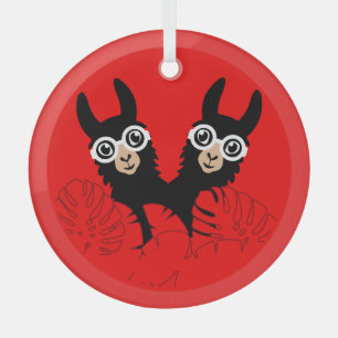 Alpaca llama Twins Birthday Ornament Aus Glas