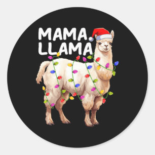 Alpaca Llama Xmas Lighting Weihnachtsmannmütze Mam Runder Aufkleber