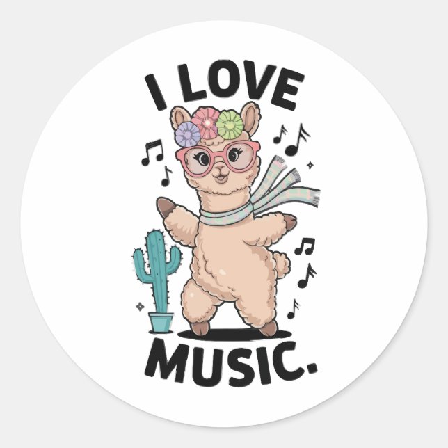 Alpaca love music runder aufkleber (Vorderseite)