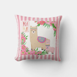 Alpaca Mama & Baby Pink Green Pink Streifen Kissen