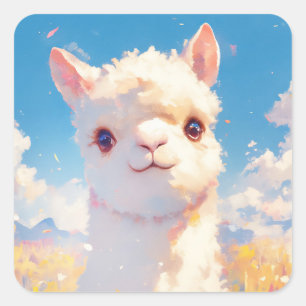 Alpaca Meadow Moments Quadratischer Aufkleber