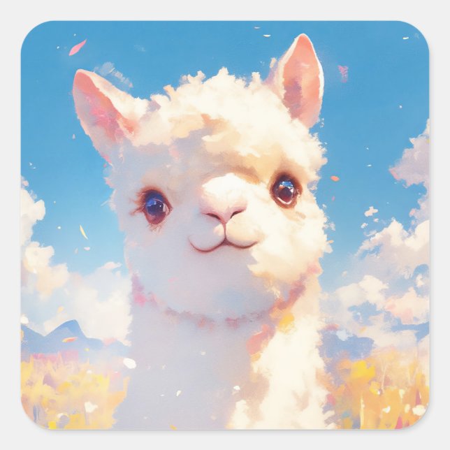 Alpaca Meadow Moments Quadratischer Aufkleber (Vorderseite)