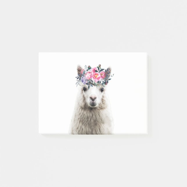 Alpaca mit Blume Post-it Klebezettel (Vorderseite)