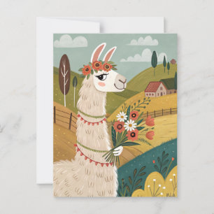 Alpaca mit Blume Volkskunst Postkarte