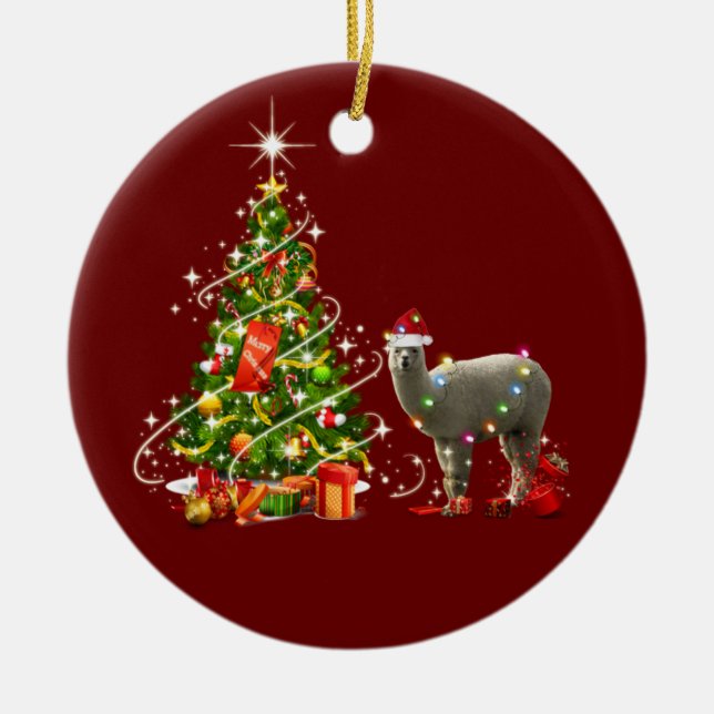 ALPACA mit Hutschuh Weihnachten Keramik Ornament (Vorne)