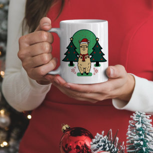 Alpaca mit Weihnachtsmütze mit Weihnachtsbaumen Kaffeetasse