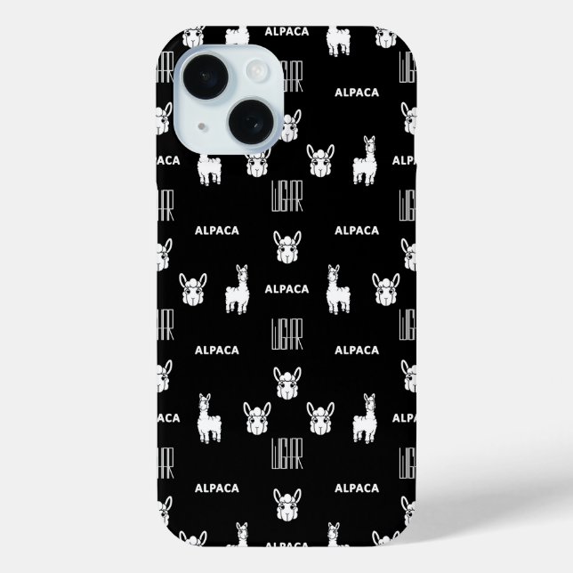 Alpaca noir et blanc iPhone 15 Coques par Wighar (Verso)