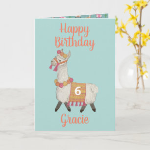 Alpaca personnalisable Âge 6 Anniversaire Carte