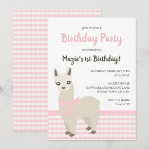Alpaca Pink Geburtstagsparty Einladung