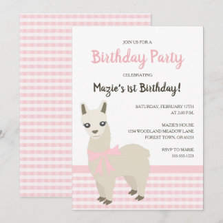 Alpaca Pink Geburtstagsparty Einladung
