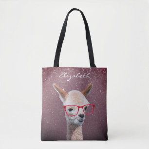 Alpaca Red Glasses, Lavdr to Blk Glitzer, DIY Name Tasche