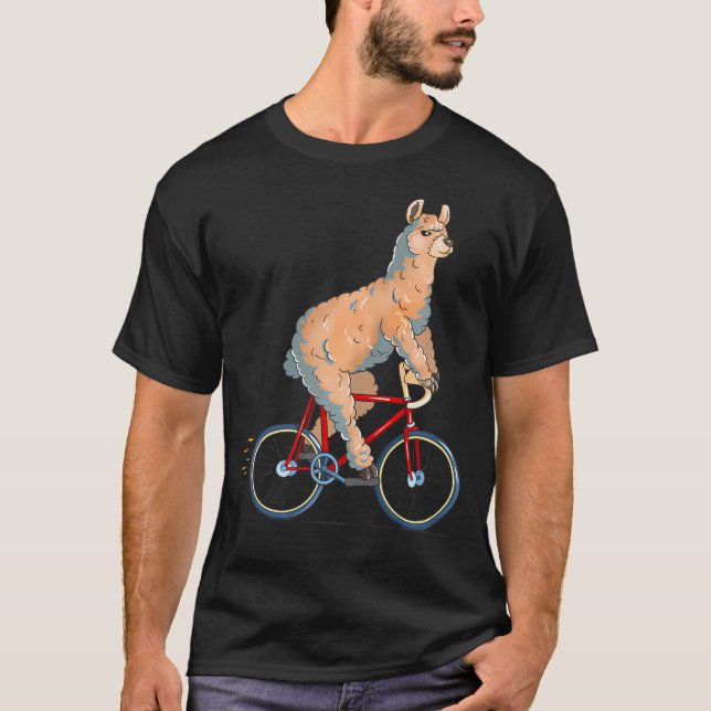 Alpaca Reiten Fahrrad Niedlicher Biker T-Shirt (Vorderseite)