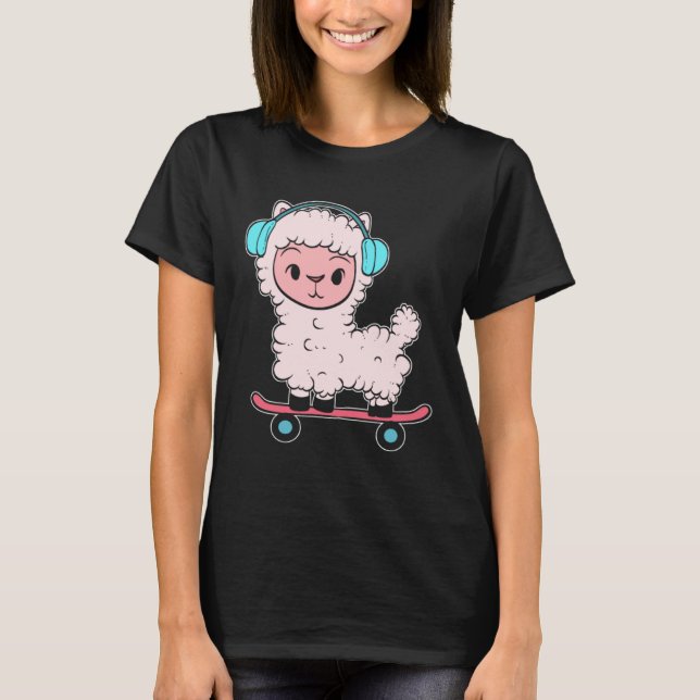 Alpaca Skateboard Skateboard Enthusiast T-Shirt (Vorderseite)