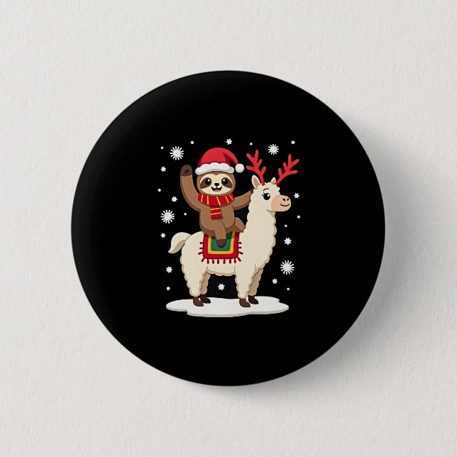 Alpaca Sloth Christmas (1) Button (Vorderseite)