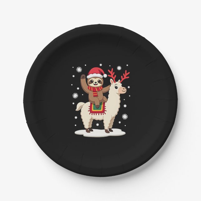 Alpaca Sloth Christmas (1) Pappteller (Vorderseite)