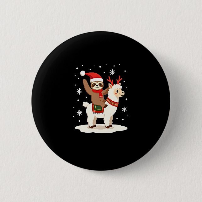 Alpaca Sloth Christmas (2) Button (Vorderseite)
