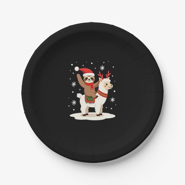 Alpaca Sloth Christmas (2) Pappteller (Vorderseite)