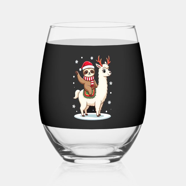 Alpaca Sloth Christmas (3) Weinglas Ohne Stiel (Vorderseite)