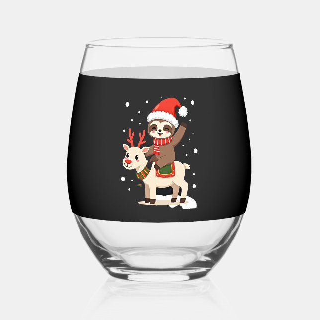 Alpaca Sloth Christmas (3) Weinglas Ohne Stiel (Vorderseite)