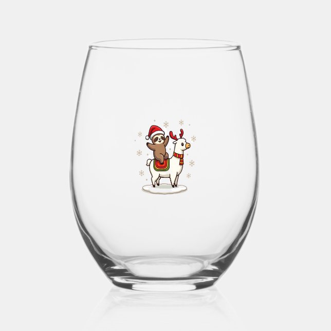Alpaca Sloth Christmas (3) Weinglas Ohne Stiel (Vorderseite)