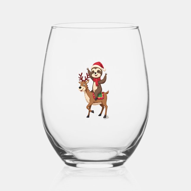 Alpaca Sloth Christmas (4) Weinglas Ohne Stiel (Vorderseite)