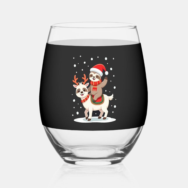 Alpaca Sloth Christmas (4) Weinglas Ohne Stiel (Vorderseite)