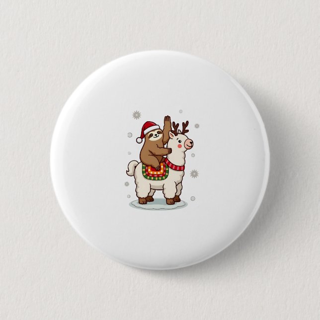 Alpaca Sloth Christmas Button (Vorderseite)