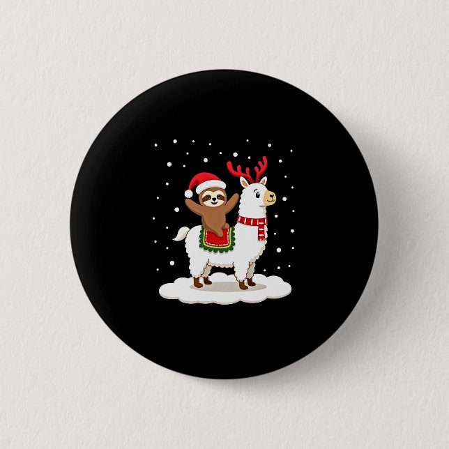 Alpaca Sloth Christmas Button (Vorderseite)