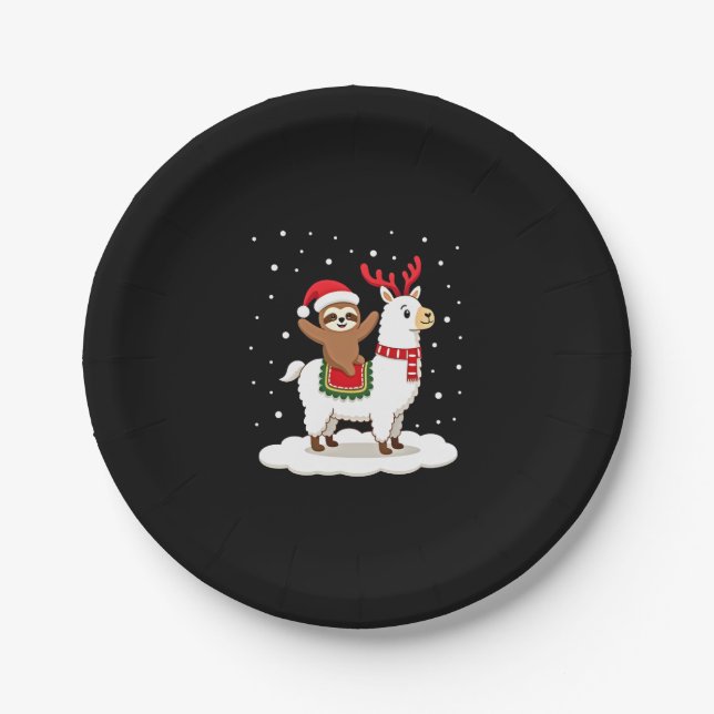 Alpaca Sloth Christmas Pappteller (Vorderseite)