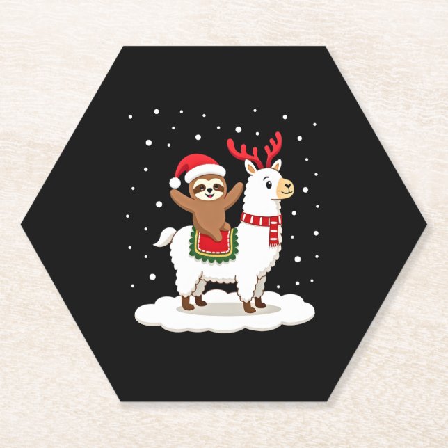 Alpaca Sloth Christmas Untersetzer (Vorderseite)