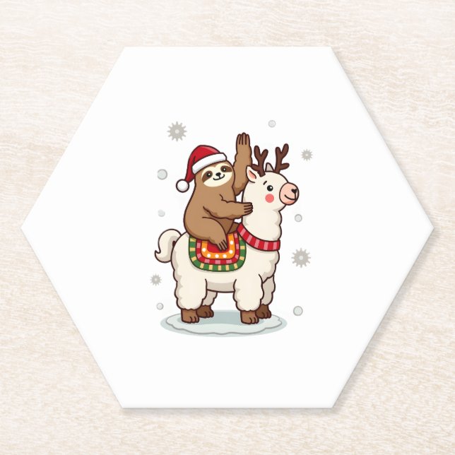 Alpaca Sloth Christmas Untersetzer (Vorderseite)