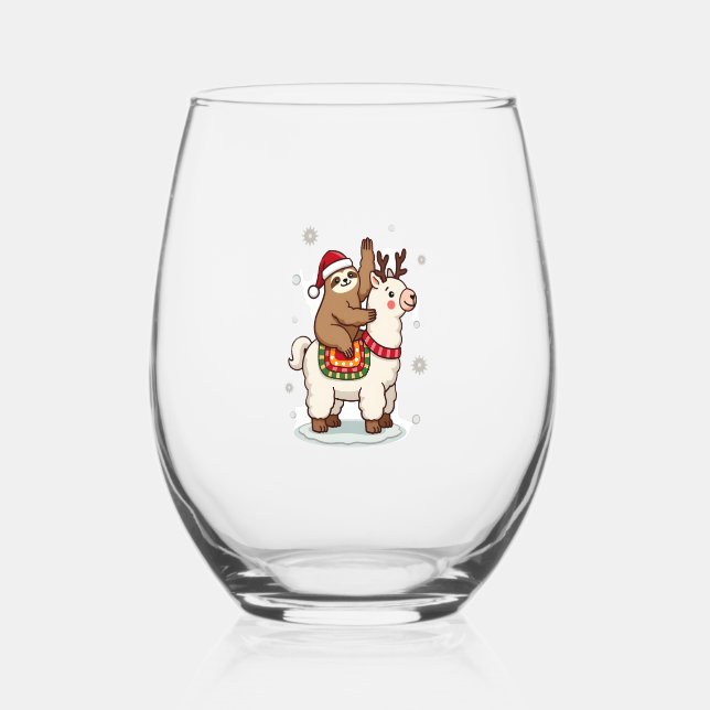 Alpaca Sloth Christmas Weinglas Ohne Stiel (Vorderseite)