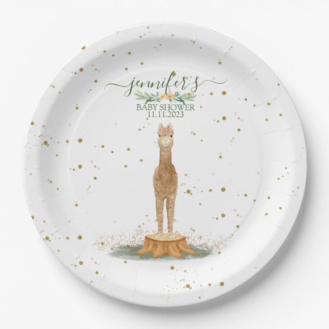 Alpaca Theme Baby Shower Kids Birthday Pappteller (Vorderseite)