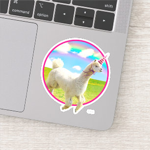 Alpaca Unicorn unter Rainbow Sky Aufkleber