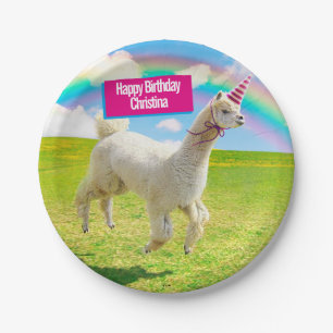 Alpaca Unicorn unter Rainbow Sky Pappteller