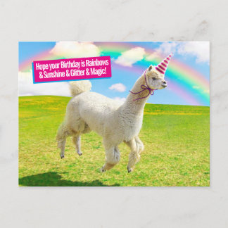 Alpaca Unicorn unter Regenbogen Himmel Einladungspostkarte
