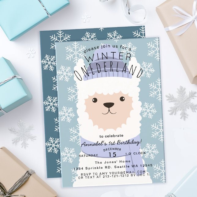 Alpaca Winter Onederland Kindergeburtstag Einladun Einladung (Von Creator hochgeladen)