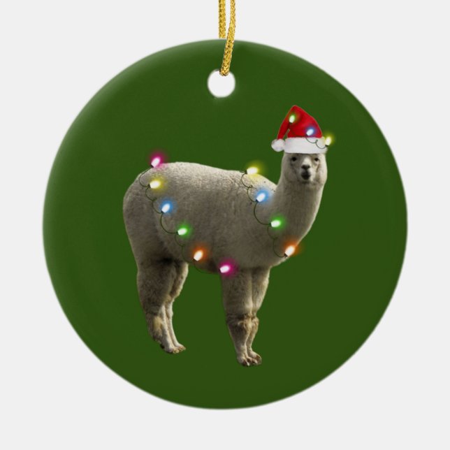 Alpaca With Hat Lights Christmas Keramik Ornament (Vorne)