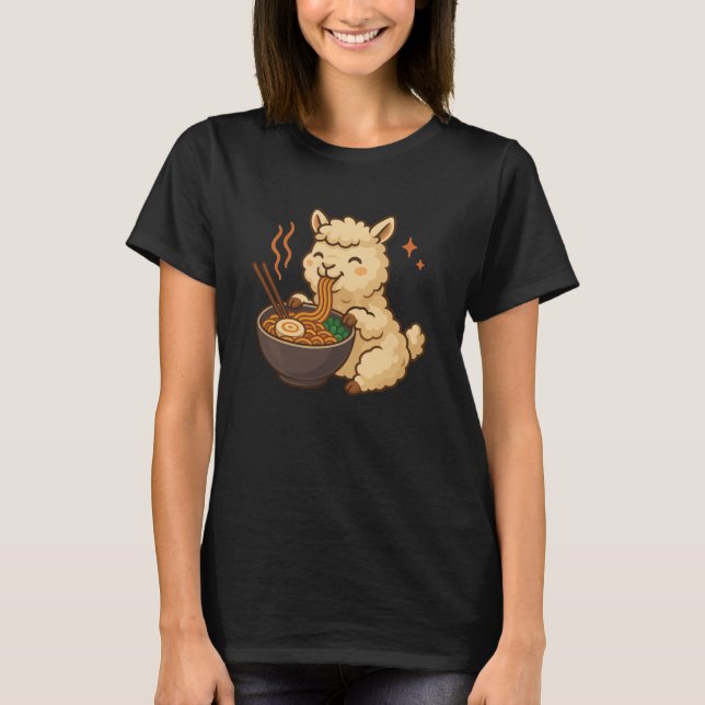 Alpaca with Noodles Ramen Kawaii Alpaca T-Shirt (Vorderseite)