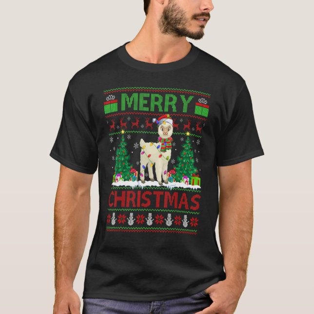 Alpaca   Xmas Tree Lights Ugly Santa Alpaca Christ T-Shirt (Vorderseite)