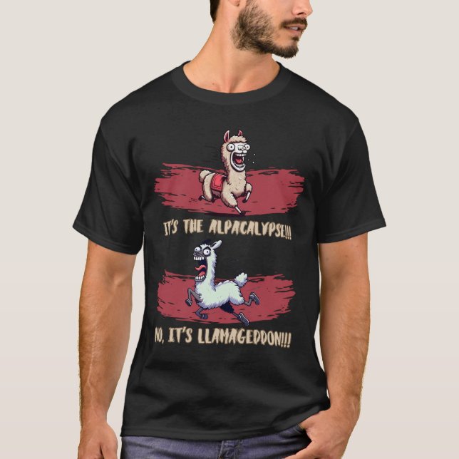 Alpacalypse und Llamageddon Funny Alpaca und Llama T-Shirt (Vorderseite)