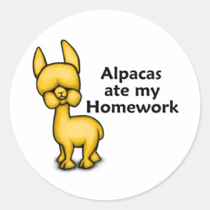 Alpacas aß meine Hausaufgaben Runder Aufkleber