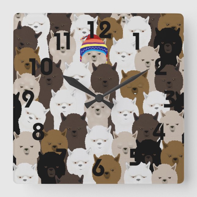 Alpacas Wall Clock Quadratische Wanduhr (Vorderseite)