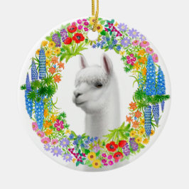 Alpaga en ornement floral de Noël de guirlande