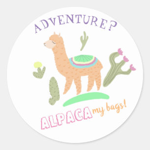 Alpaka-Abenteuer meine Taschen Runder Aufkleber