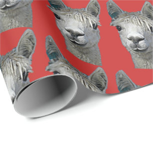 Alpaka auf rotem Papier Geschenkpapier