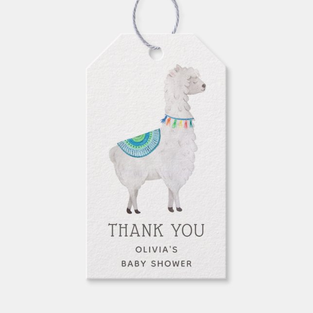 Alpaka Baby Shower Danke | Boho Süße Lama Geschenkanhänger (Vorderseite)
