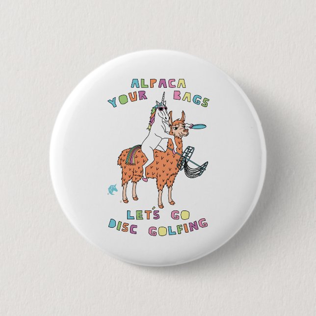 Alpaka-Ihr-Tasche-Let's-Spiel-Disc-Golf-Einhorn Button (Vorderseite)